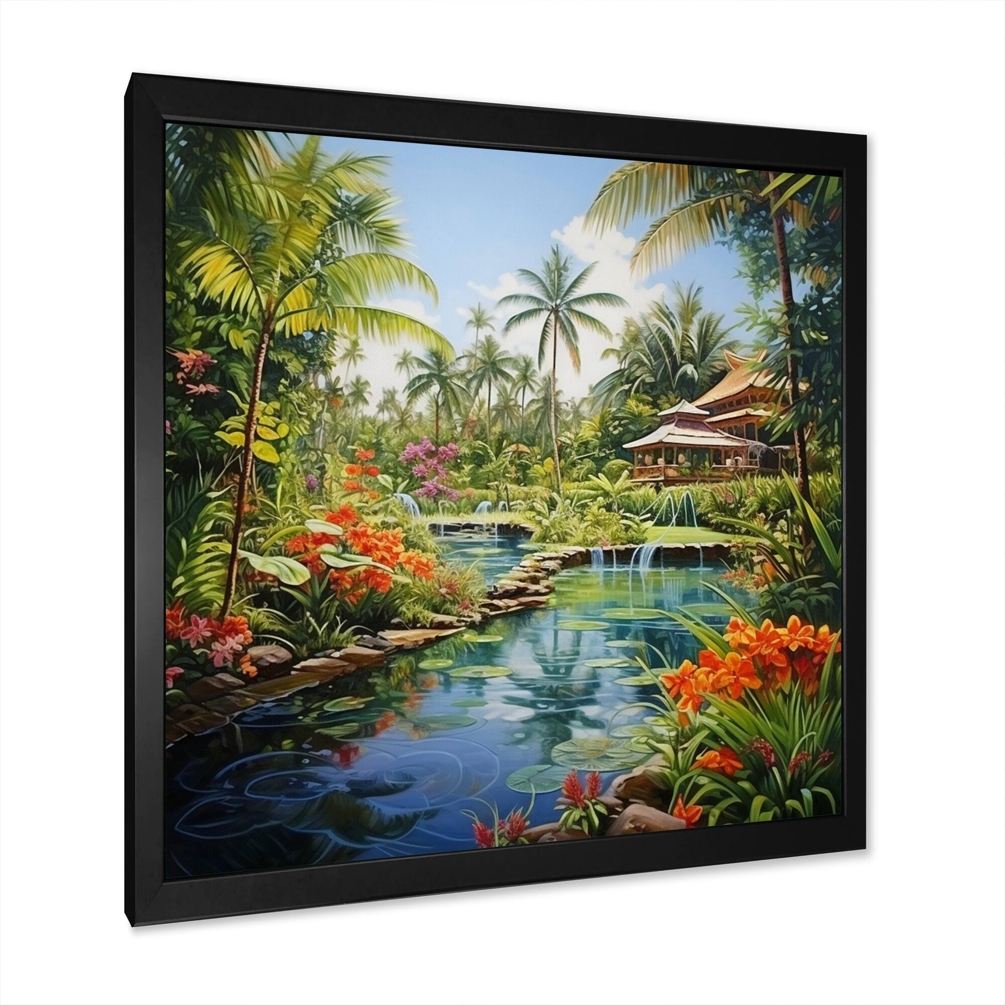 Designart "Bali Bliss Landscape II" Asian Framed Wall Decor Bed Bath